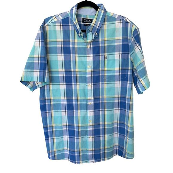 CHAPS Ralph Lauren Men's Blue Plaid Short Sleeved Button Up Size XL - Picture 2 of 4